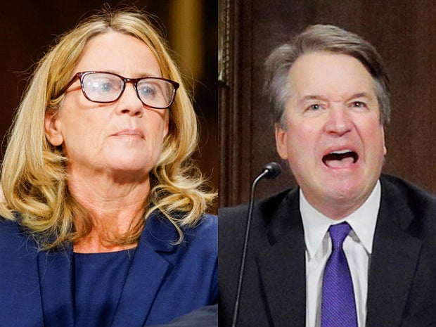 Christine Blasey Ford, with lawyers Debra S. Katz, left, and Michael R. Bromwich, answers questions at a Senate Judiciary Committee hearing on Thursday, September 27, 2018 on Capitol Hill 