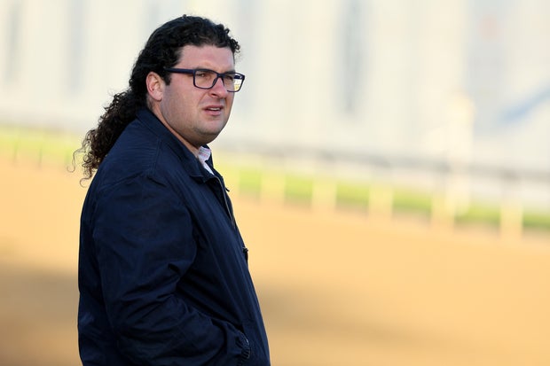Saffie Joseph Jr. the trainer of Lord Miles during the morning training for the Kentucky Derby at Churchill Downs on May 04, 2023 in Louisville, Kentucky. 