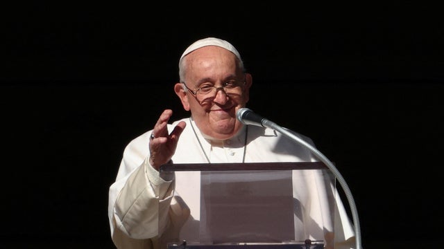 Pope Francis leads the Angelus prayer from his window, at the Vatican, Dec. 17, 2023 