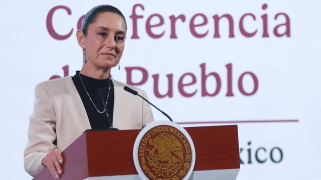 Mexico's President Claudia Sheinbaum Pardo, speaking during 