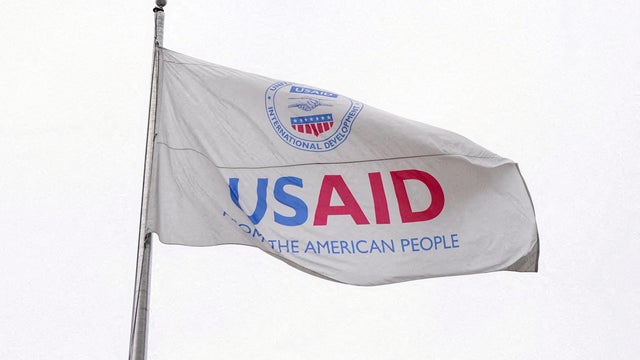 A USAID flag flutters outside in Washington, D.C., Feb. 3, 2025. 